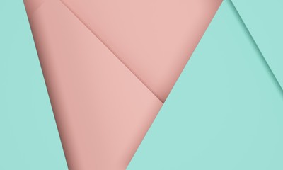 Abstract geometric background with pink and turquoise paper. 3d rendering