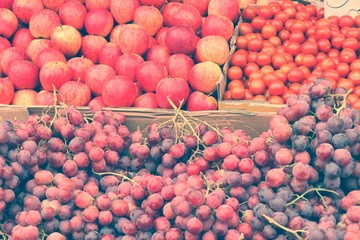Fruit market in the UK. Retro filtered colors style.