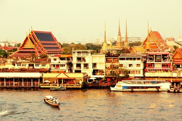 Bangkok river view. Retro filtered colors style.