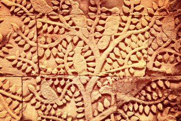 Bayon, Cambodia. Retro filtered colors style.