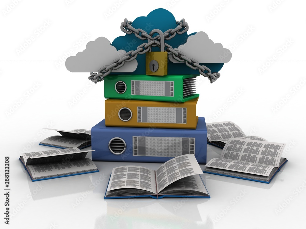 Poster 3d rendering cloud folder storage with book