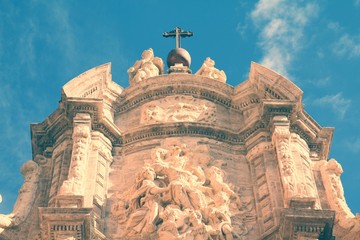 Valencia Cathedral. Spanish landmark. Retro filtered colors tone.