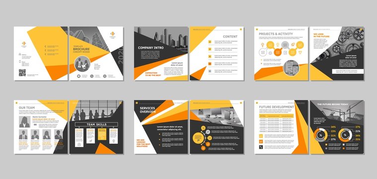 Brochure creative design. Multipurpose template with cover, back and inside pages. Trendy minimalist flat geometric design. Square format.
