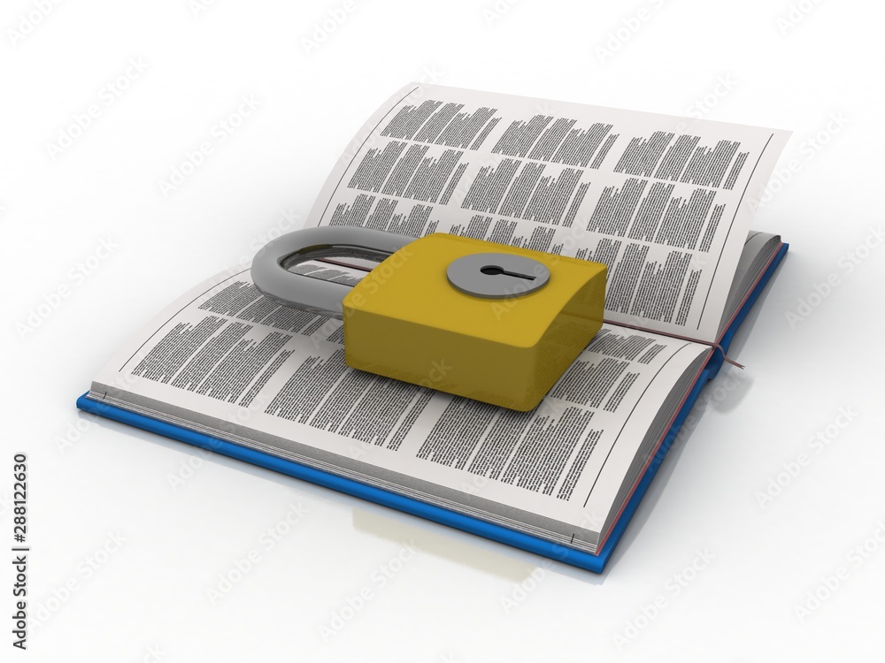 Poster 3d rendering book with lock