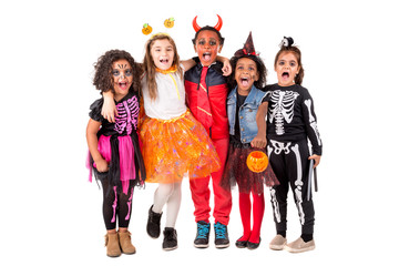 Group of kids in Halloween costumes