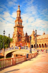 Fototapeta na wymiar Seville, Spain - Plaza de Espana. Vintage filtered color style.