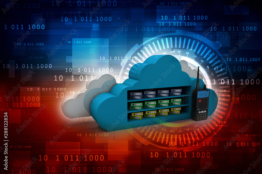 Poster 3d rendering latest radio transceivers with cloud folder storage