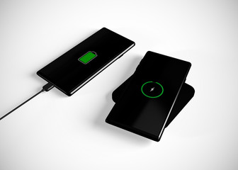 Cable vs Wireless Charging Smartphone Mobile Phone Battery 3D Render