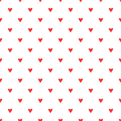 Seamless background with red hearts. Watercolor pattern with small hearts on white background. Hand painted romantic texture for packaging, wedding, birthday, Valentine's Day, mother's Day