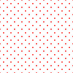 Seamless pattern of small polka dots. Red polka dots on white background. Paper and fabric design and decor.  © Iuliia