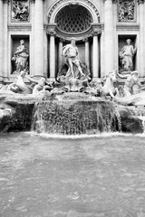 Fontana di Trevi in Rome, Italy. Black and white vintage style.