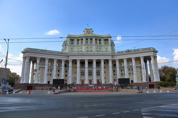 Fototapeta premium The building of the Academic Drama Theater of the Russian Army. The biggest scene in Europe. Moscow, Russia 