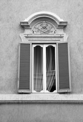 Window in Rome. Black and white vintage style.