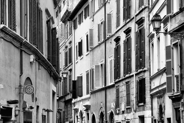 Rome city street view. Black and white vintage style.