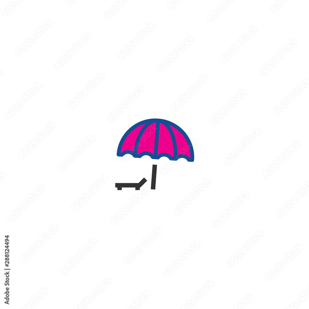 Poster illustration with beach umbrella line icon for web design. line art vector illustration. beach paras