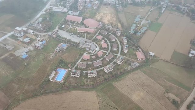 a drone spriral shot on Hotel seven star Sauraha Chitwan Nepal
