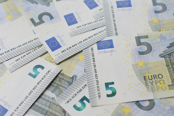 euro banknotes spread chaotically, macro