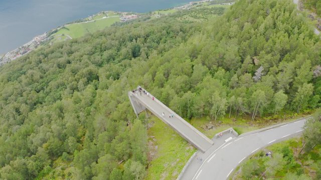 Aerial footage of Stegastein Viewpoint.Experience the spectacular viewing platform, 650 metres above Aurlandsfjord.