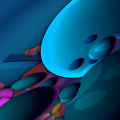 abstract composition colored blue bubbles on a bright background, 3d graphics