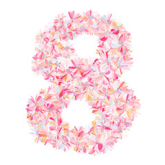 Floral number eight 8. Isolated fine detailed design element for advertising. Flower font character.