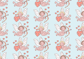 seamless patern with angel hearts and bow