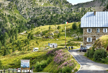 Sant'Anna di Vinadio, Piedmont, Italy. July 2019. View of the hamlet, on the left the small road...