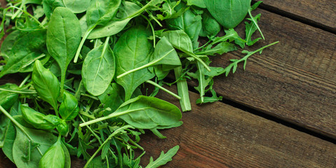 Healthy salad, leaves mix salad (mix micro greens, juicy snack). food background - copy space