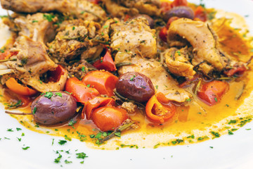 Roasted Chicken Legs BBQ With Spices, Tomato and pepper