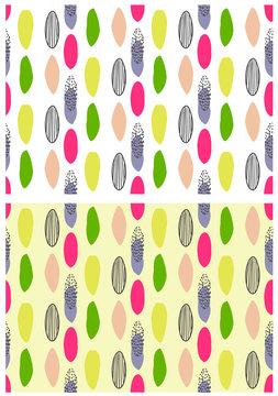 seamless pattern with colored ovals, dots illines