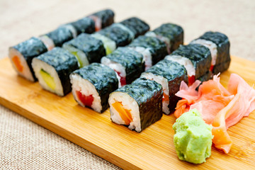 Japanese food Sushi Roll Maki of Salmon and avocado