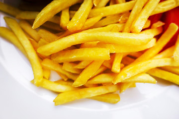 Golden French fries potatoes ready to be eaten