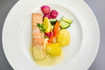 Grilled Salmon with fresh lettuce and mash potatoes