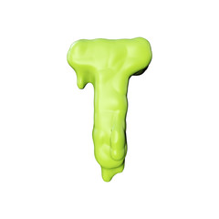 Letter T green slime oozing halloween font. 3D Rendering