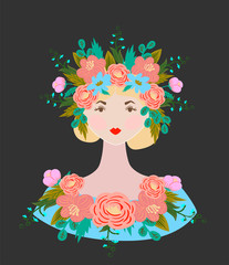 portrait of a girl with a wreath on her head. spring concept