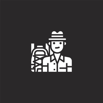 Traveller Icon. Filled Traveller Icon For Website Design And Mobile, App Development. Traveller Icon From Filled People And Lifestyle Collection Isolated On Black Background.