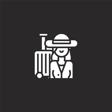 Traveller Icon. Filled Traveller Icon For Website Design And Mobile, App Development. Traveller Icon From Filled People And Lifestyle Collection Isolated On Black Background.