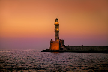 Old lighthouse in the evening. Greece. Crete. Hania.