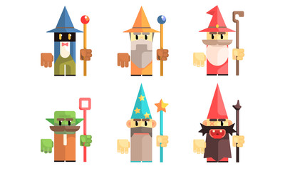 Cnomes Dwarves Set, Fairy Tale Design Elements, Fantasy Game Heroes Vector Illustration