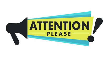 Megaphone and attention please sign isolated icon, announcement