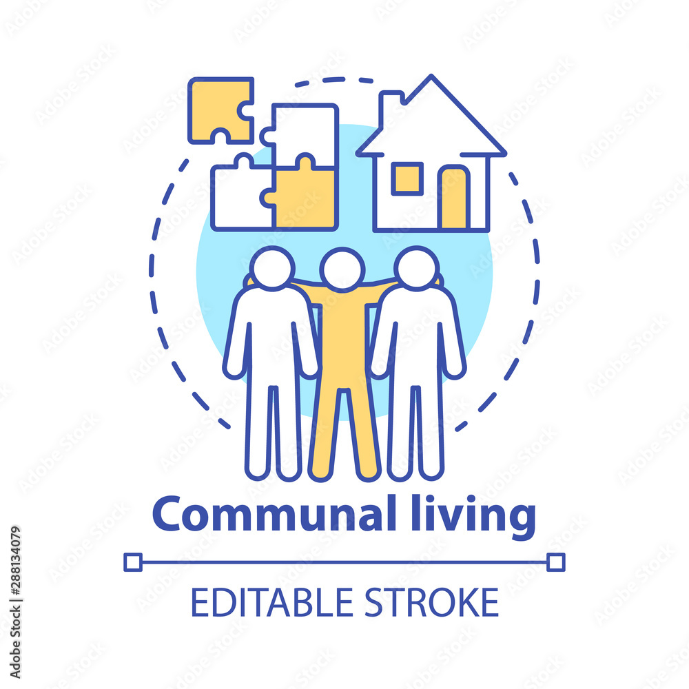 Wall mural communal living concept icon. cohousing arrangement idea thin line illustration. living in common pl - Wall murals
