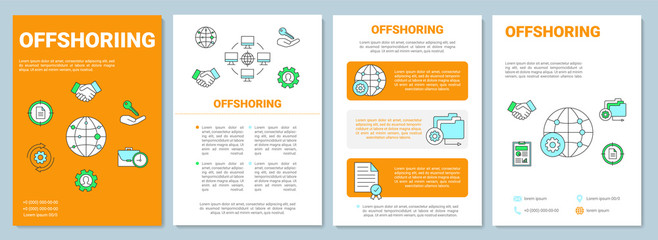 Offshoring brochure template layout. Global trade. Flyer, booklet, leaflet print design with linear illustrations. Vector page layouts for magazines, annual reports, advertising posters