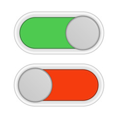Toggle switch icon, on, off position. Modern selector green, white and red colors. Template for mobile applications, web design. Design elements in flat style for user interface. Vector illustration.