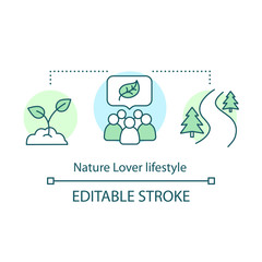 Nature lover lifestyle concept icon. Environment protection and preservation idea thin line illustration. Seed sowing. Environmentalist, naturalist. Vector isolated outline drawing. Editable stroke