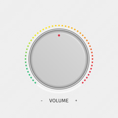 Volume Button controller with colorful dial. Realistic metal circle button. Vector volume settings, sound control knob concept. Illustration EPS 10.