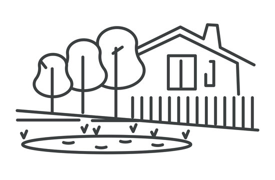 Private House Isolated Icon, Suburban Building With Fence