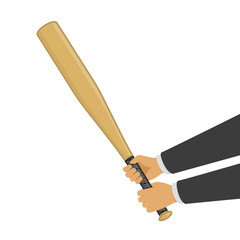 Baseball bats in mans hands. Wooden baseball bat in flst style. Vector illustration EPS 10.