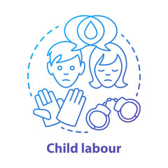 Child labour concept icon. Children exploitation & labor idea thin line illustration. Illegal child work and employment. Kids abuse, maltreatment problem. Vector isolated drawing