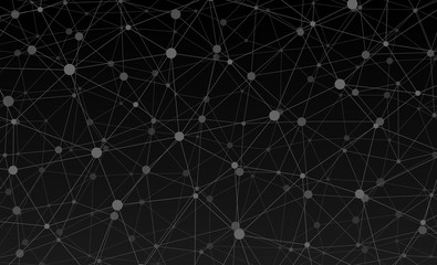 Abstract internet connection and technology graphic web design wallpaper. Geometric digital polygonal plexus with molecule particles structure. Futuristic black triangle grid. Vector illustration
