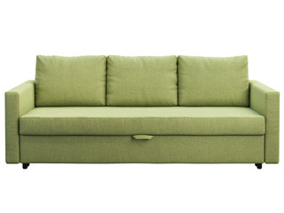 Modern three-seat green fabric sofa. 3d render
