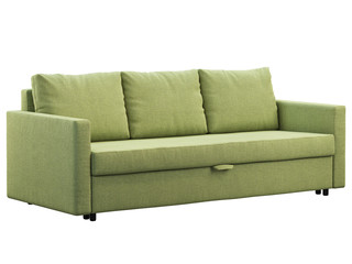 Modern three-seat green fabric sofa. 3d render